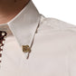 Dolce & Gabbana Cream White Cotton Polka Dot Slim Fit Shirt