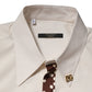 Dolce & Gabbana Cream White Cotton Polka Dot Slim Fit Shirt
