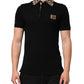 Dolce & Gabbana Black Cotton Leopard Collar Polo T-shirt