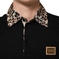 Dolce & Gabbana Black Cotton Leopard Collar Polo T-shirt