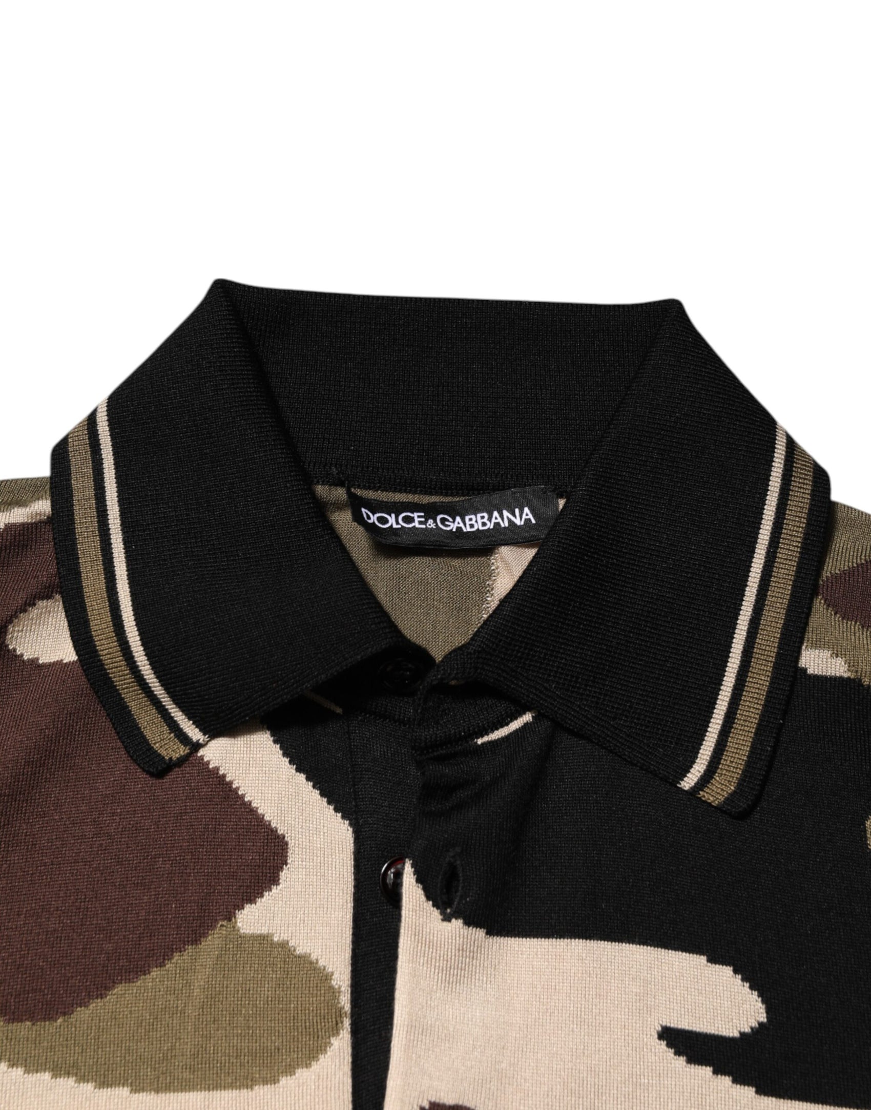 Dolce & Gabbana Camouflage Brown Silk MilitaryPolo T-shirt