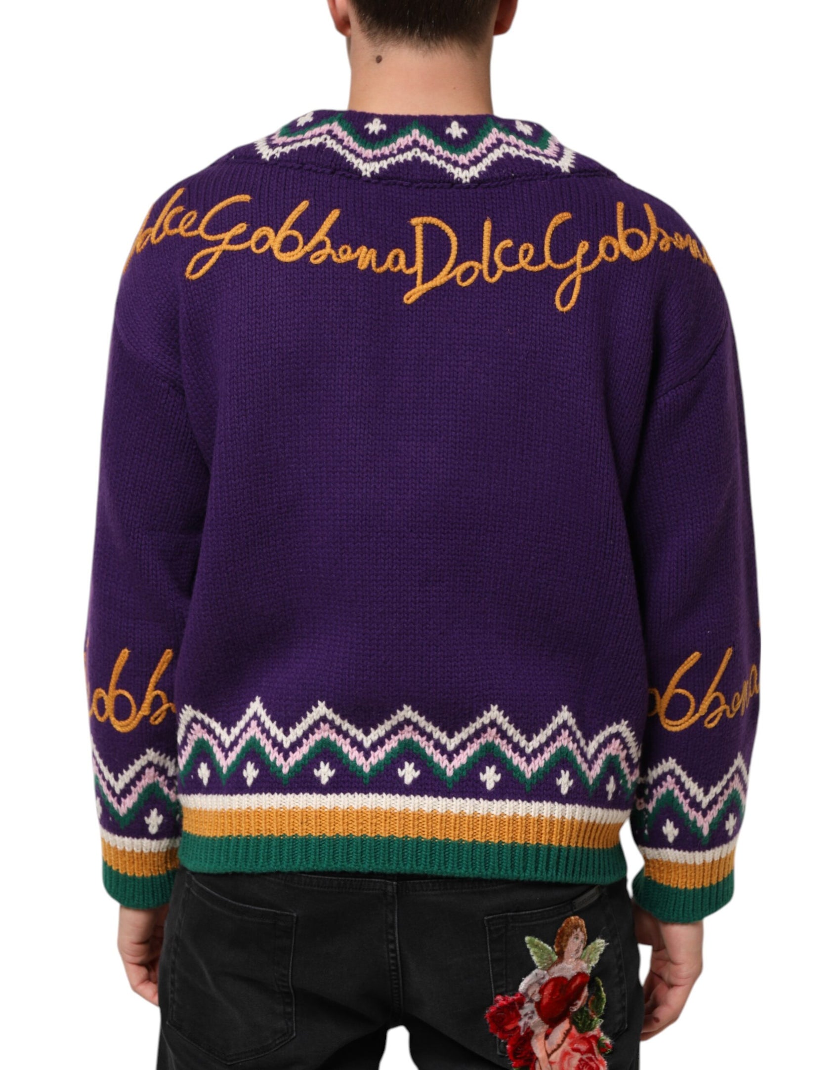 Dolce & Gabbana Purple Wool DG Logo Men Knit Pullover Sweater