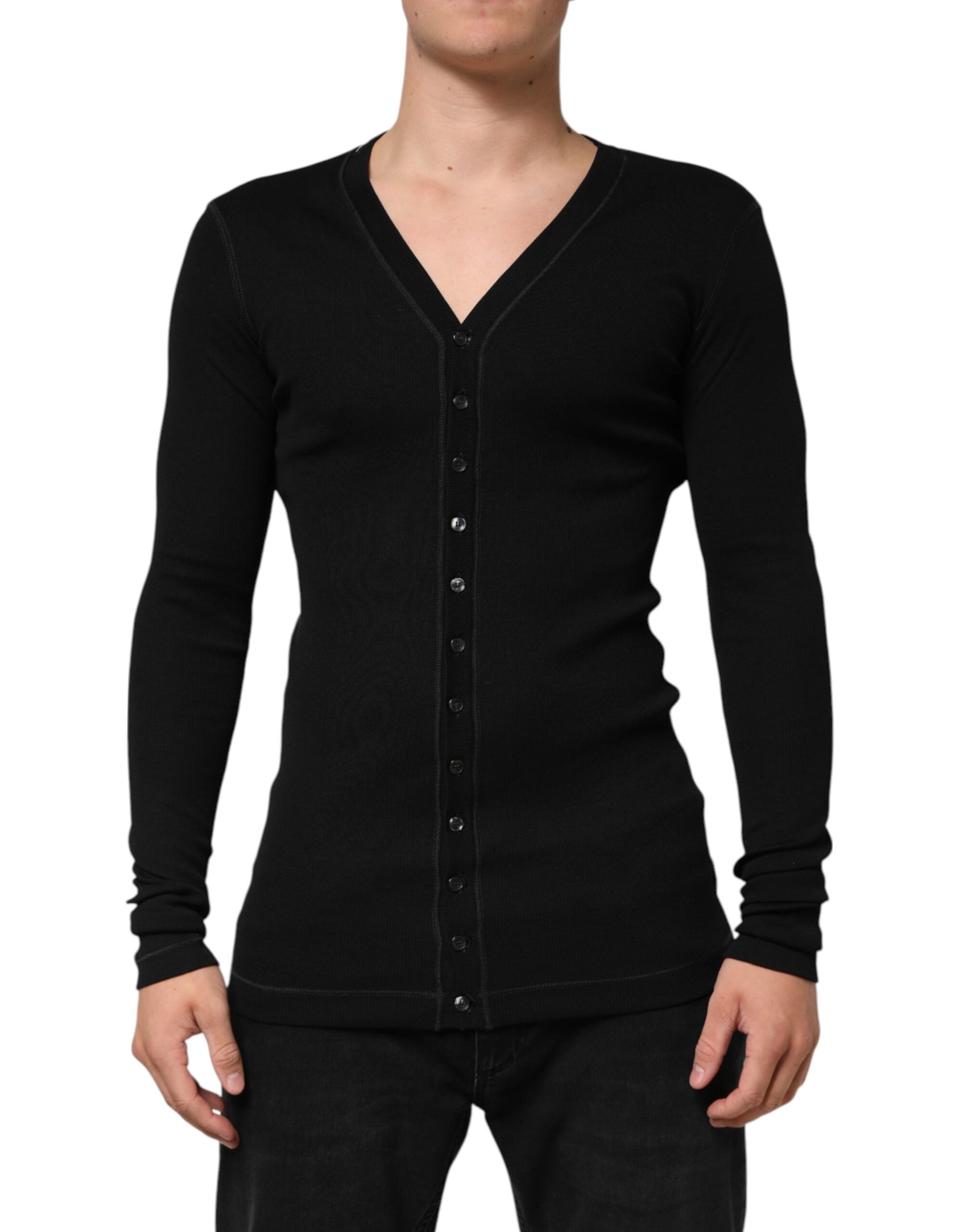 Dolce & Gabbana Black Cotton Button Up Men Cardigan Sweater
