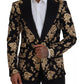 Dolce & Gabbana Gold Black Floral Embroidered Jacket Blazer