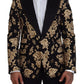 Dolce & Gabbana Gold Black Floral Embroidered Jacket Blazer