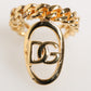 Dolce & Gabbana Gold Tone Brass Oval DG Logo Chain Adjustable Ring