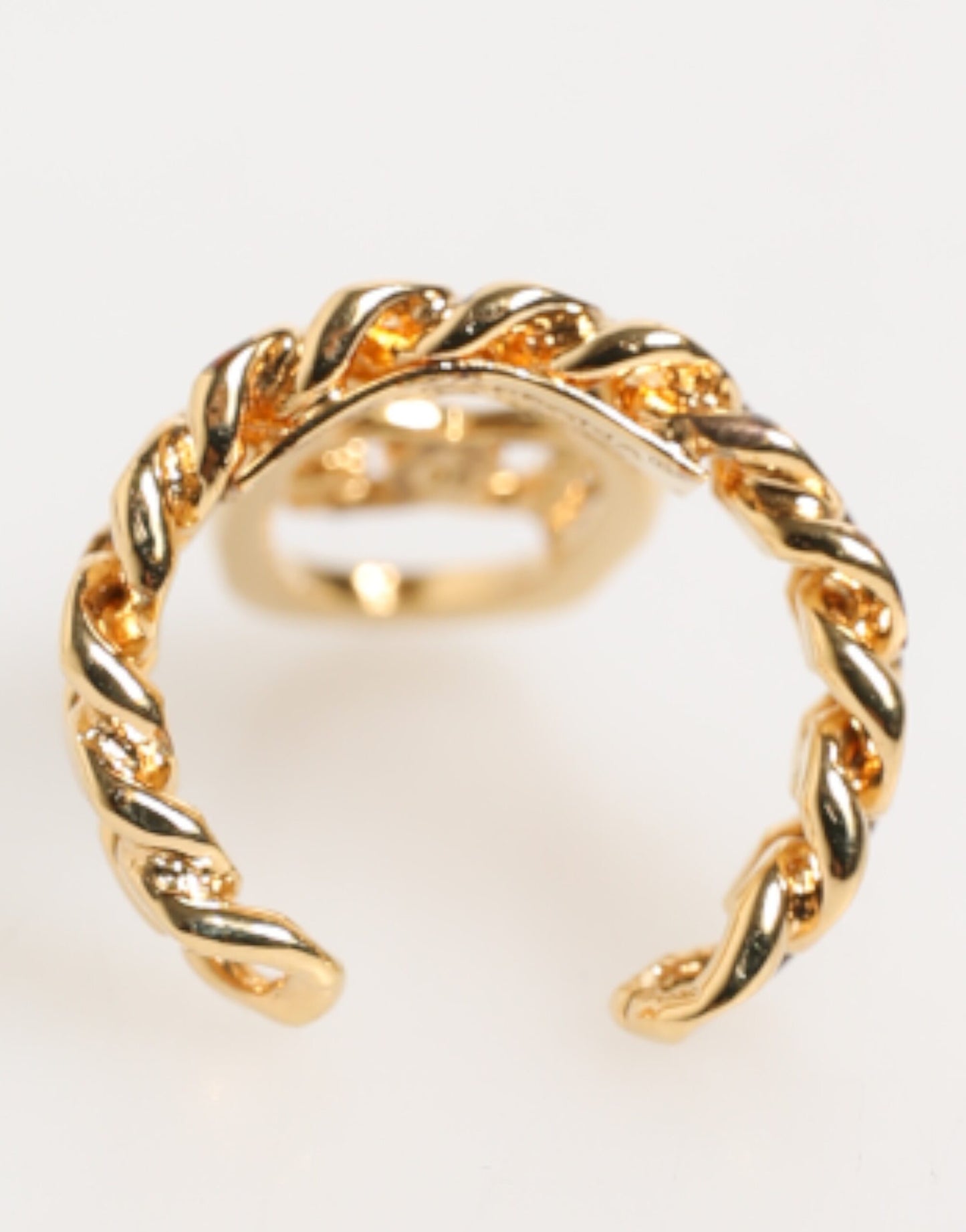 Dolce & Gabbana Gold Tone Brass Oval DG Logo Chain Adjustable Ring