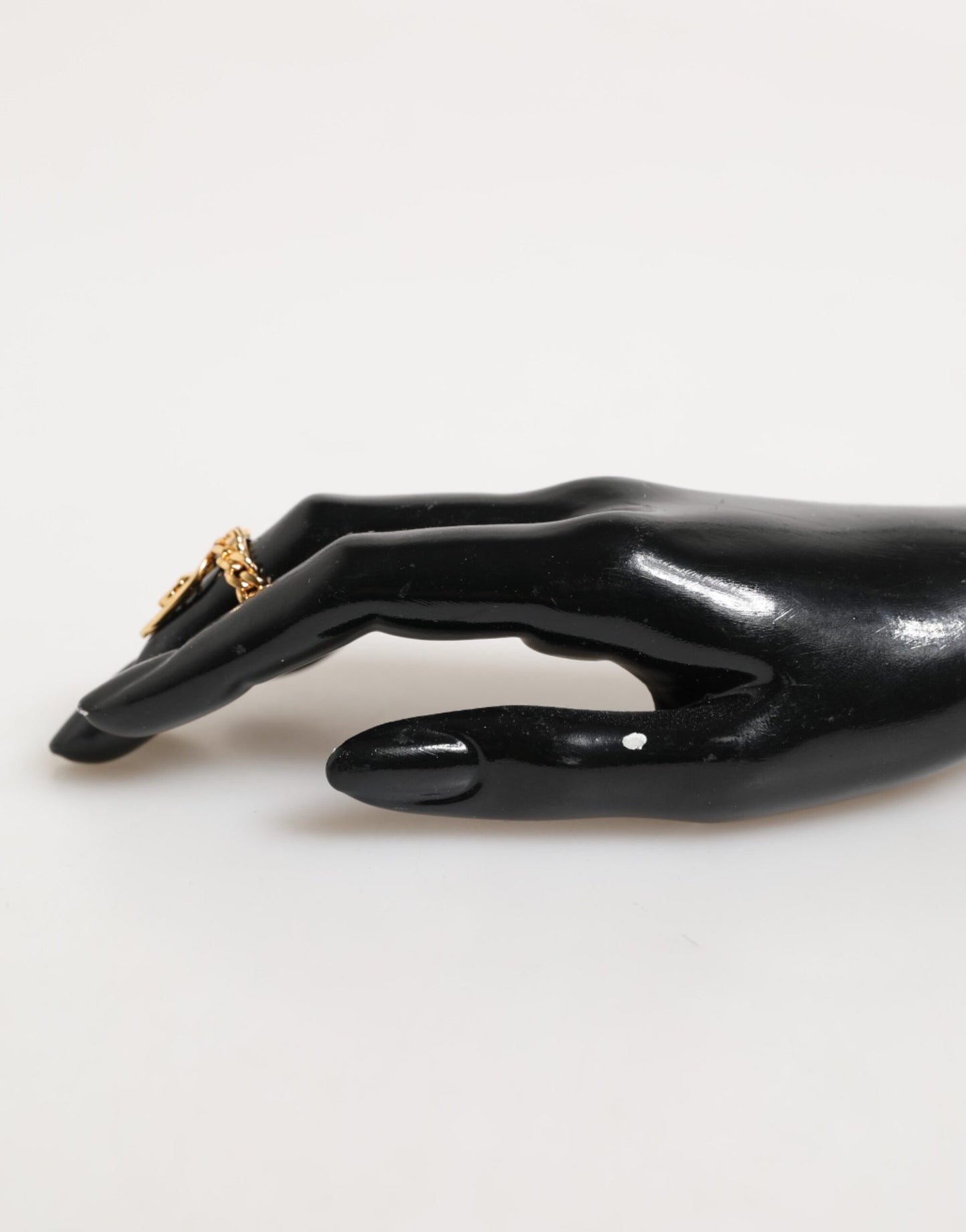 Dolce & Gabbana Gold Tone Brass Oval DG Logo Chain Adjustable Ring