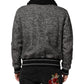 Dolce & Gabbana Gray Wool Herringbone Shearling Collar Bomber Jacket