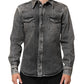 Dolce & Gabbana Black Washed Cotton Snap Long Sleeve Casual Shirt