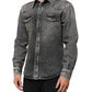 Dolce & Gabbana Black Washed Cotton Snap Long Sleeve Casual Shirt