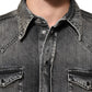 Dolce & Gabbana Black Washed Cotton Snap Long Sleeve Casual Shirt