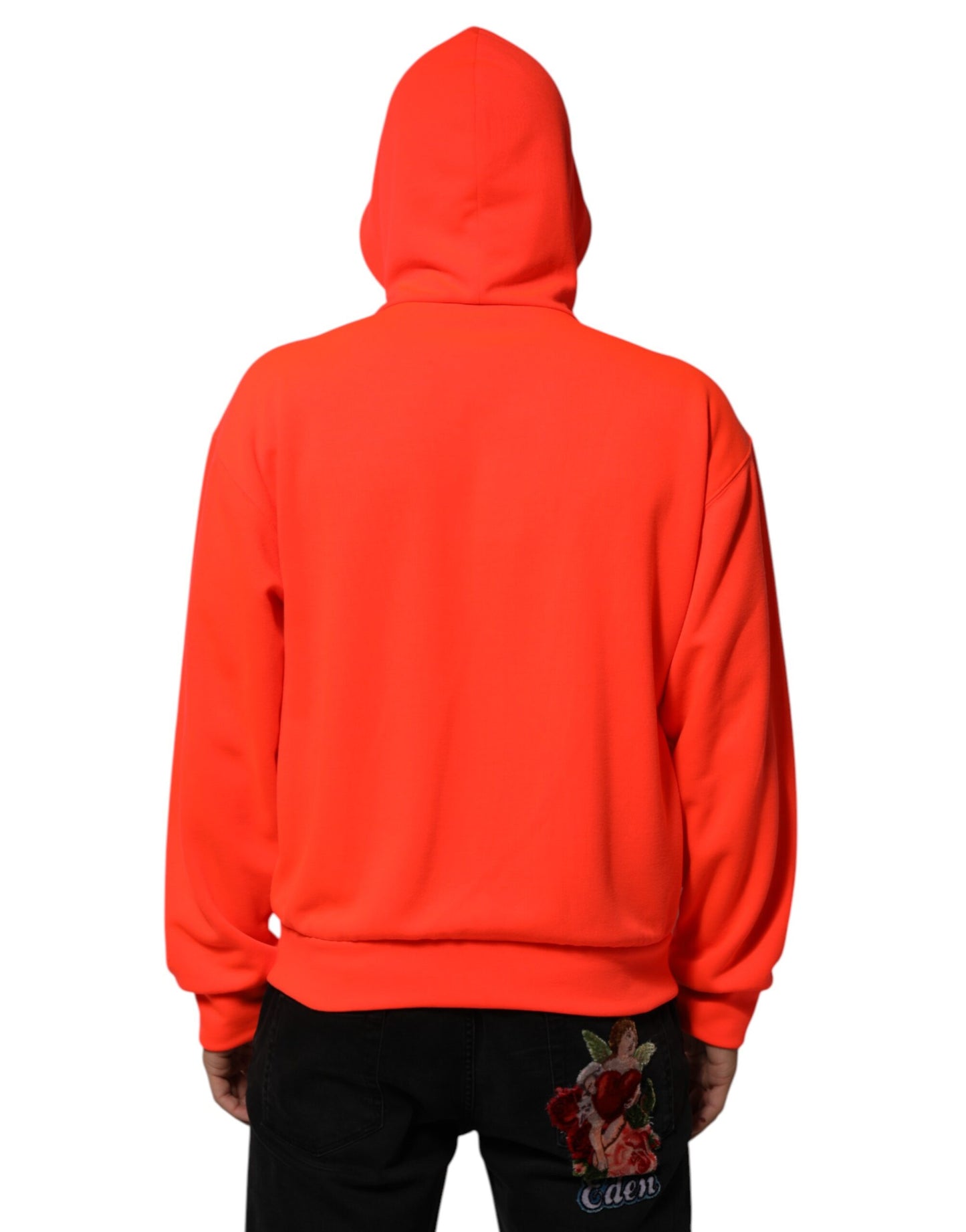 Dolce & Gabbana Red Fluorescent Polyester Logo Patch Hoodie Sweater