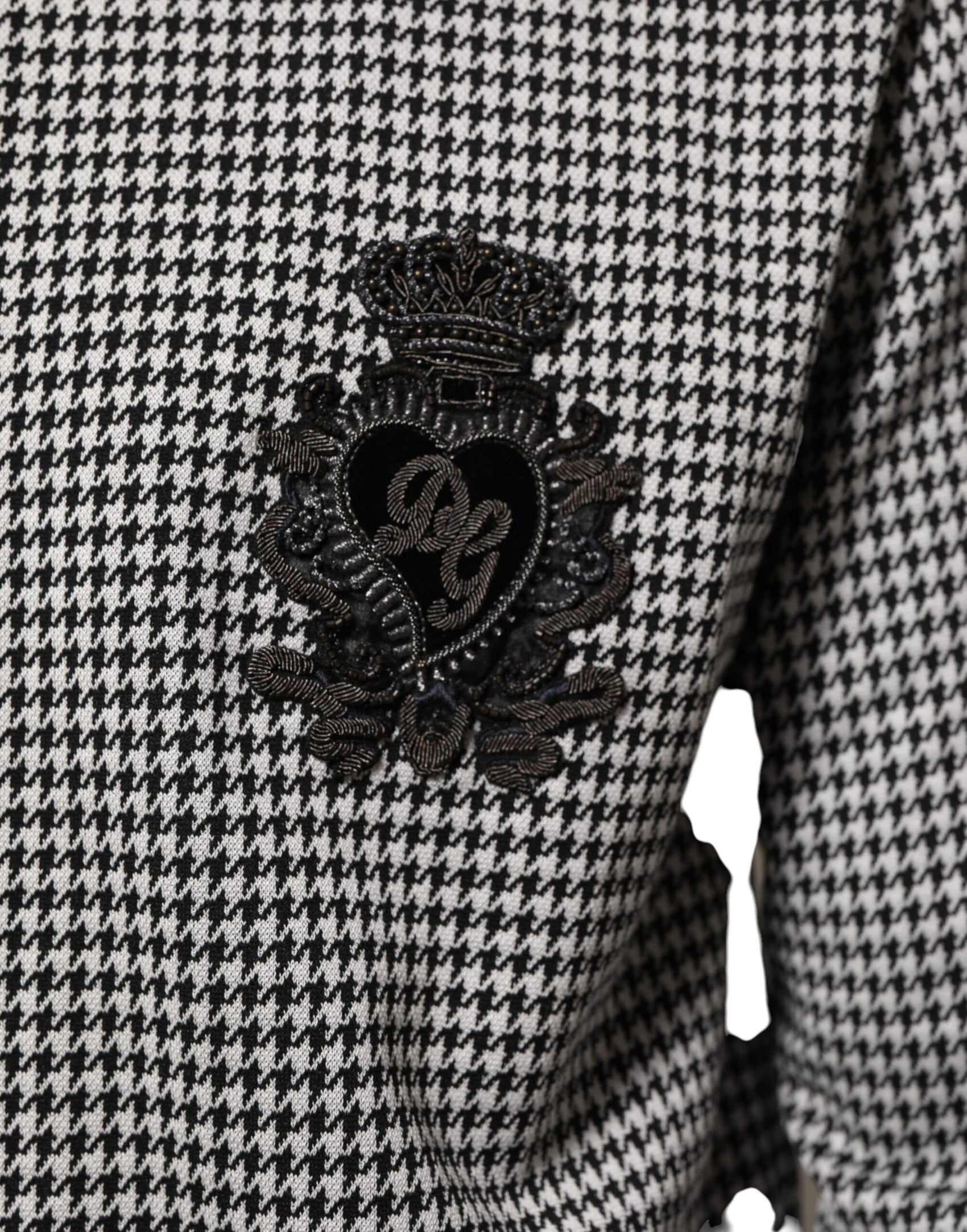 Dolce & Gabbana Black White Houndstooth Wool Crest Jacket Sweater