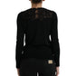 Dolce & Gabbana Black Silk Lace Trim Long Sleeves Blouse Top