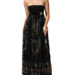 Dolce & Gabbana Black Floral Key Print Crystal Strapless Dress