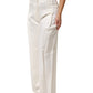 Brian Dales White Viscose Linen Wide Leg Palazzo Womens Pants