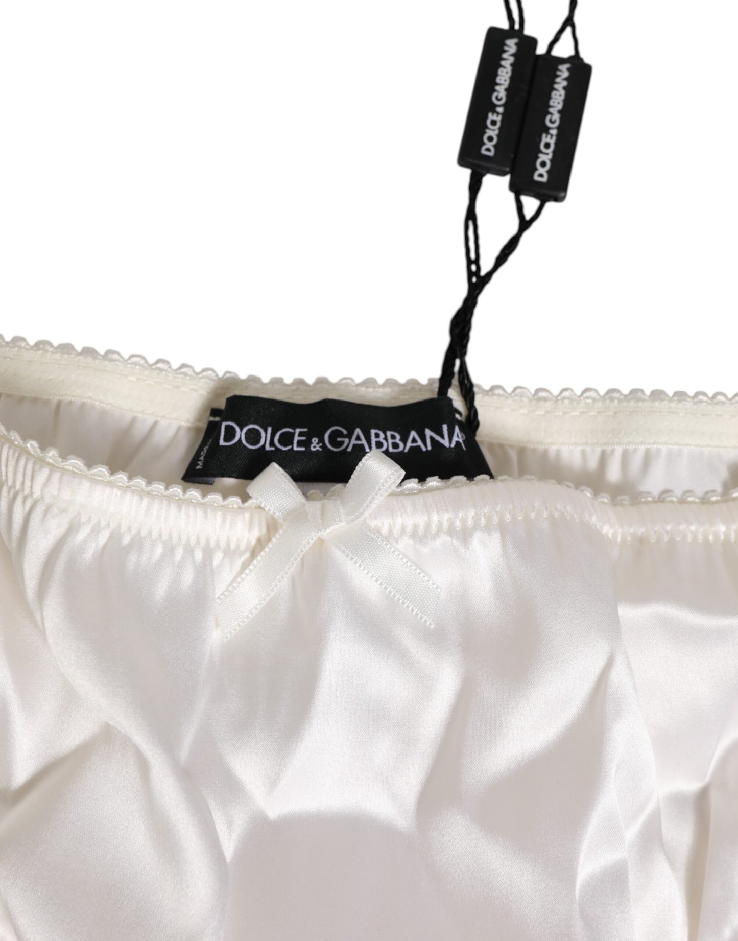 Dolce & Gabbana Ivory White Silk Satin Lace Trim Panty  Underwear