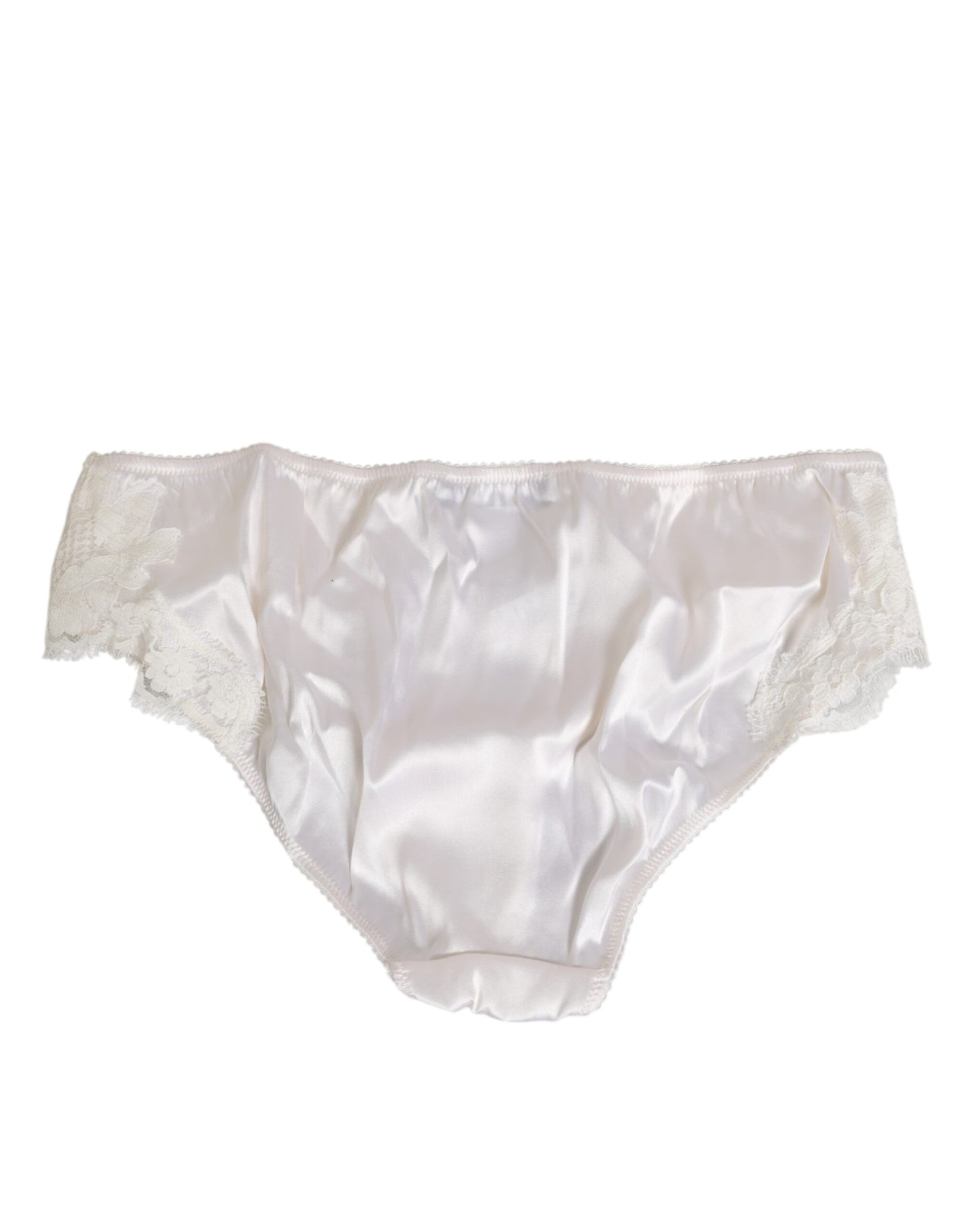 Dolce & Gabbana Ivory White Silk Satin Lace Trim Panty  Underwear