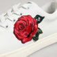 Dolce & Gabbana White Leather Rose Embroidery Low-Top  Shoes