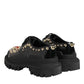 Dolce & Gabbana Black Leather Jeweled Crystals Derby Shoes