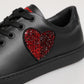 Dolce & Gabbana Black Leather Crystal Heart Low Top Sneakers  Shoes