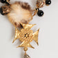Dolce & Gabbana Gold Black Crystals Lapin Fur Filigree Choker Necklace