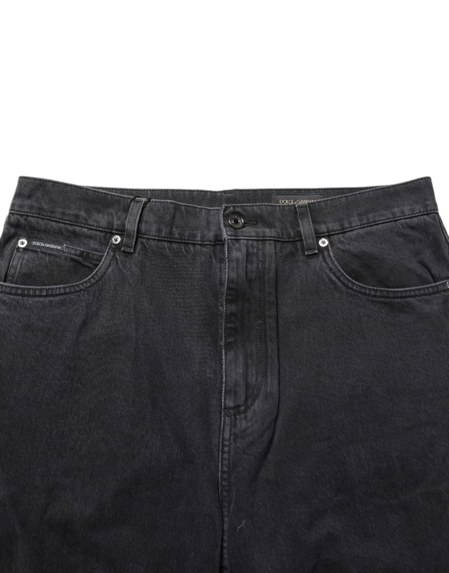 Dolce & Gabbana Black Denim Wide Leg Relaxed Fit Pants Jeans