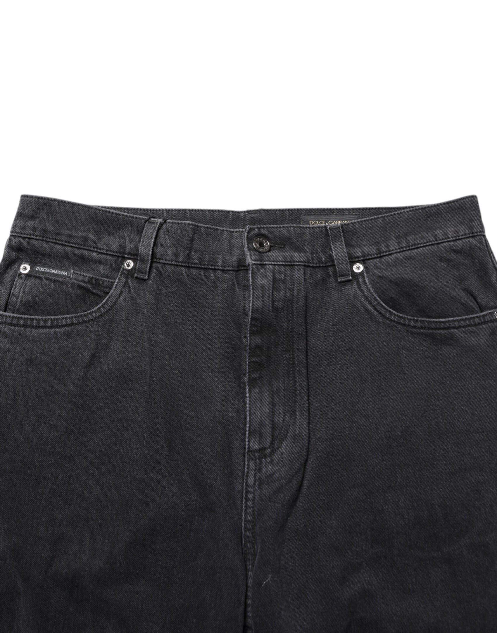 Dolce & Gabbana Black Denim Wide Leg Relaxed Fit Pants Jeans