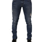 Dolce & Gabbana Blue Cotton Logo Plaque Skinny Men Denim Jeans