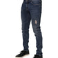Dolce & Gabbana Blue Cotton Logo Plaque Skinny Men Denim Jeans