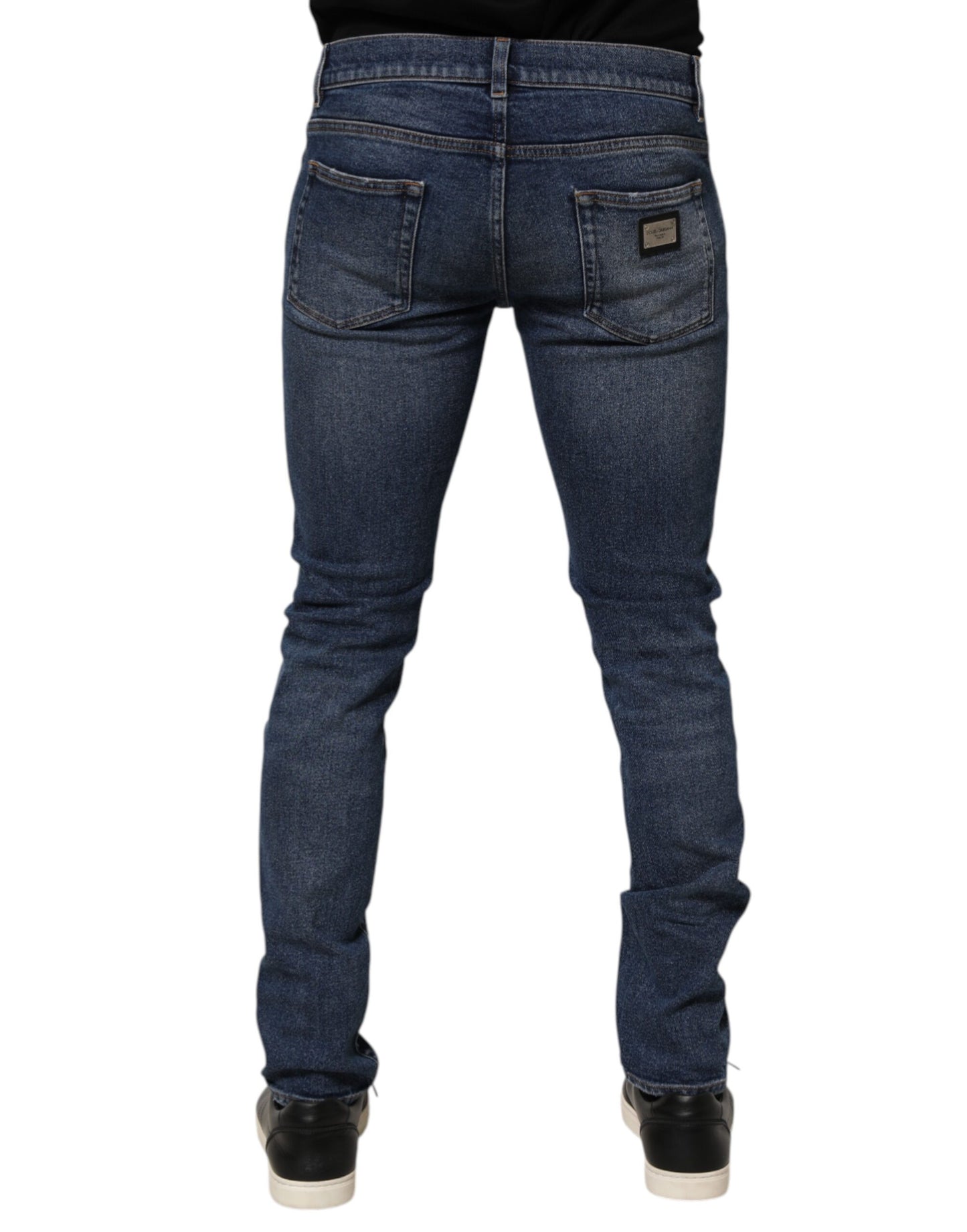 Dolce & Gabbana Blue Cotton Logo Plaque Skinny Men Denim Jeans