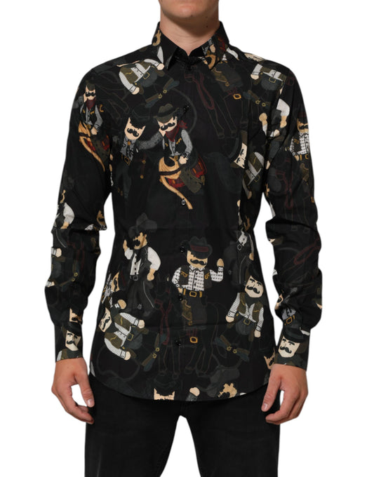 Dolce & Gabbana Black Cowboy Collared GOLD Formal Dress Shirt