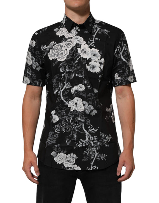 Dolce & Gabbana Black Floral Collared GOLD Casual Polo Shirt
