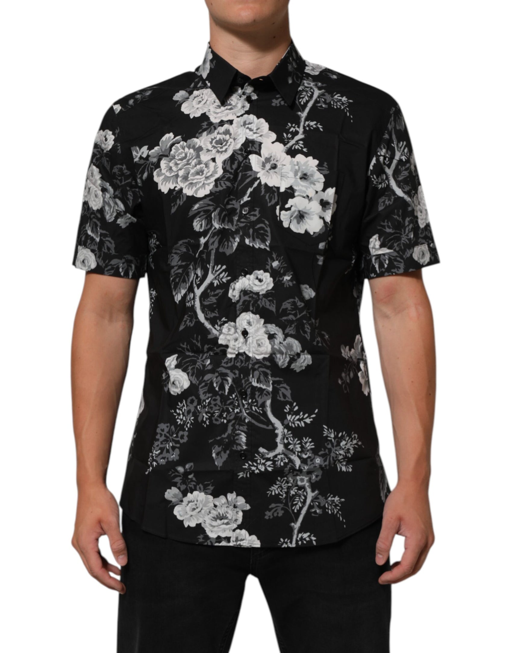 Dolce & Gabbana Black Floral Collared GOLD Casual Polo Shirt