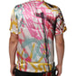 Dolce & Gabbana White Silk Hawaiian Graffiti Print Men Casual Shirt