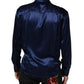 Dolce & Gabbana Blue Oversize Silk Satin Long Sleeves Shirt