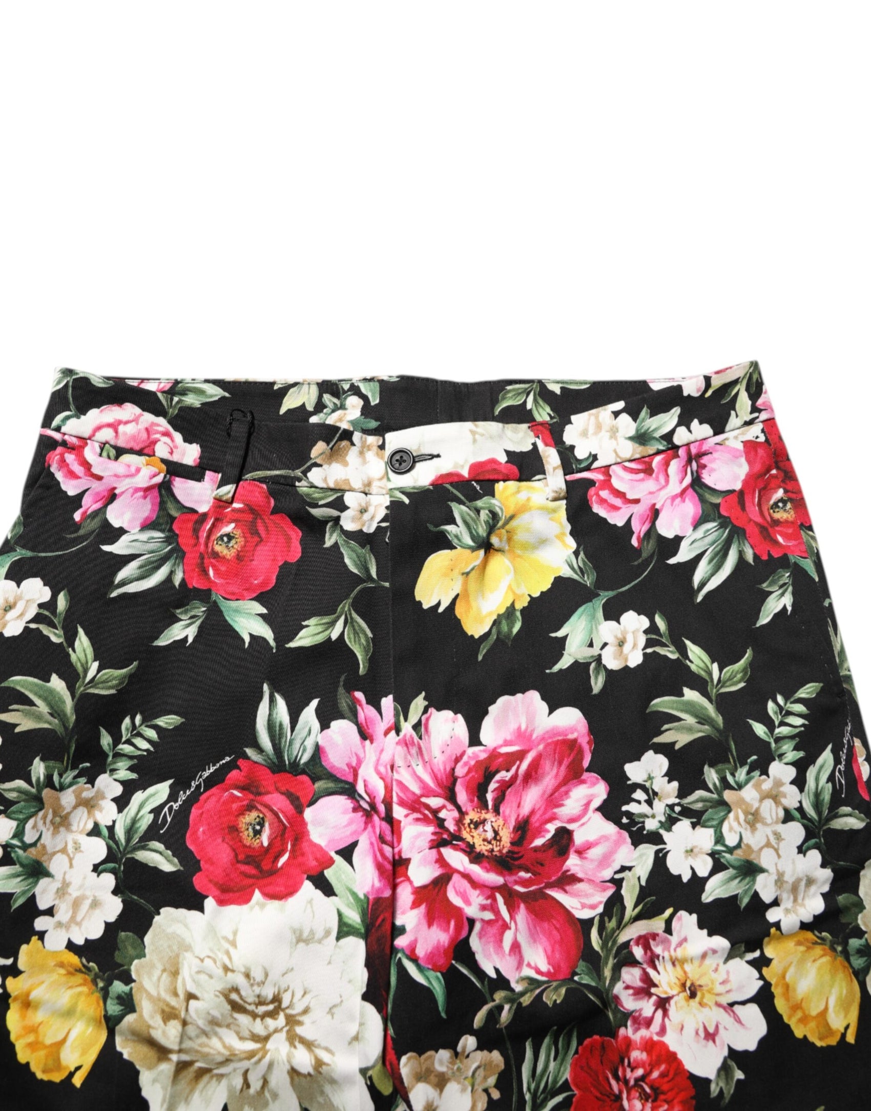 Dolce & Gabbana Black Floral Cotton Dress Formal Trouser Pants