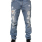 Dolce & Gabbana Blue Tattered Slim Fit Cotton Denim Jeans