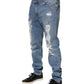 Dolce & Gabbana Blue Tattered Slim Fit Cotton Denim Jeans
