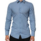 Dolce & Gabbana Blue Cotton Collared GOLD Formal Dress Shirt
