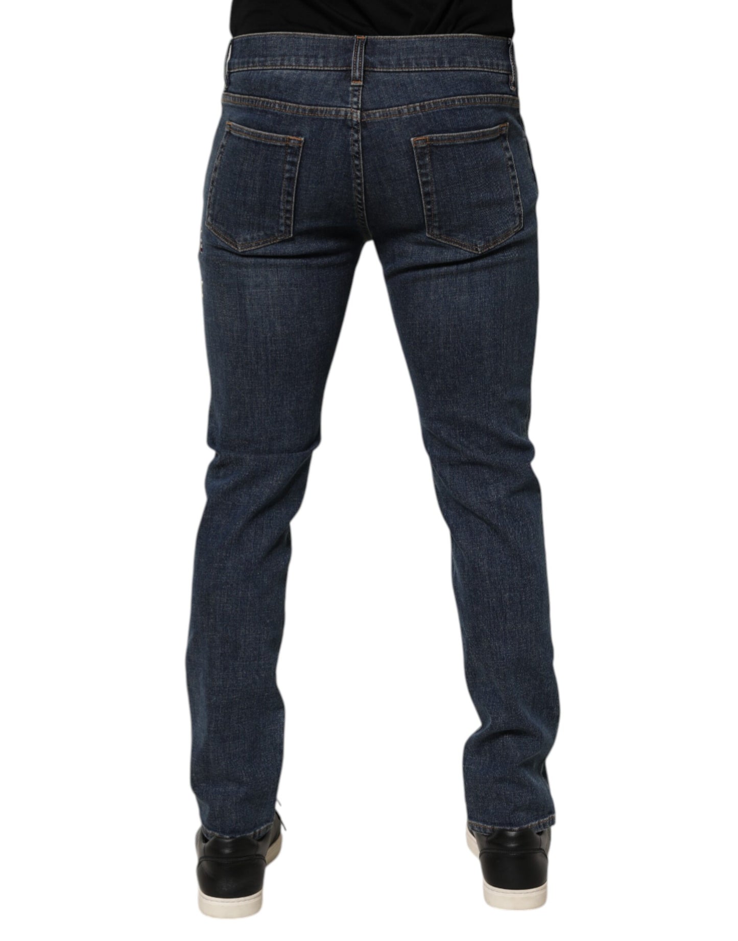 Dolce & Gabbana Blue Rabbit Embroidery Slim Men Denim Jeans