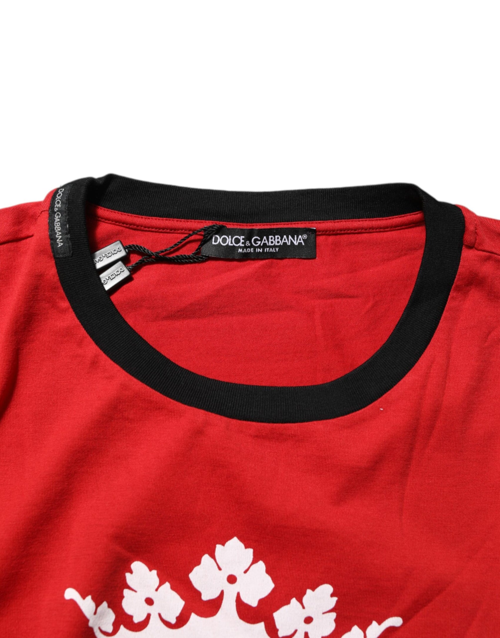 Dolce & Gabbana Red Logo Crown Cotton Short Sleeves T-shirt