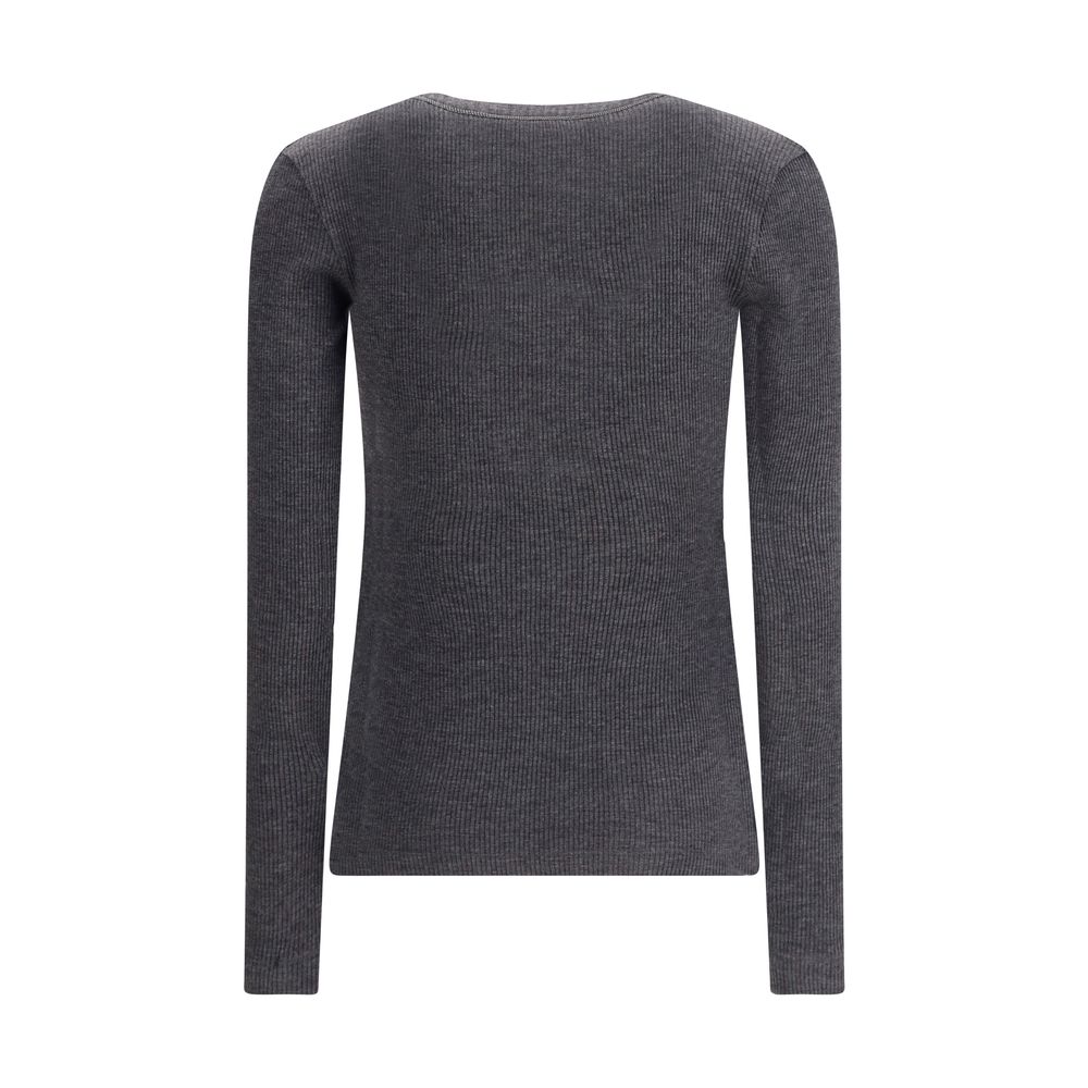 Brunello Cucinelli Gray Wool Long Sleeve T-Shirt
