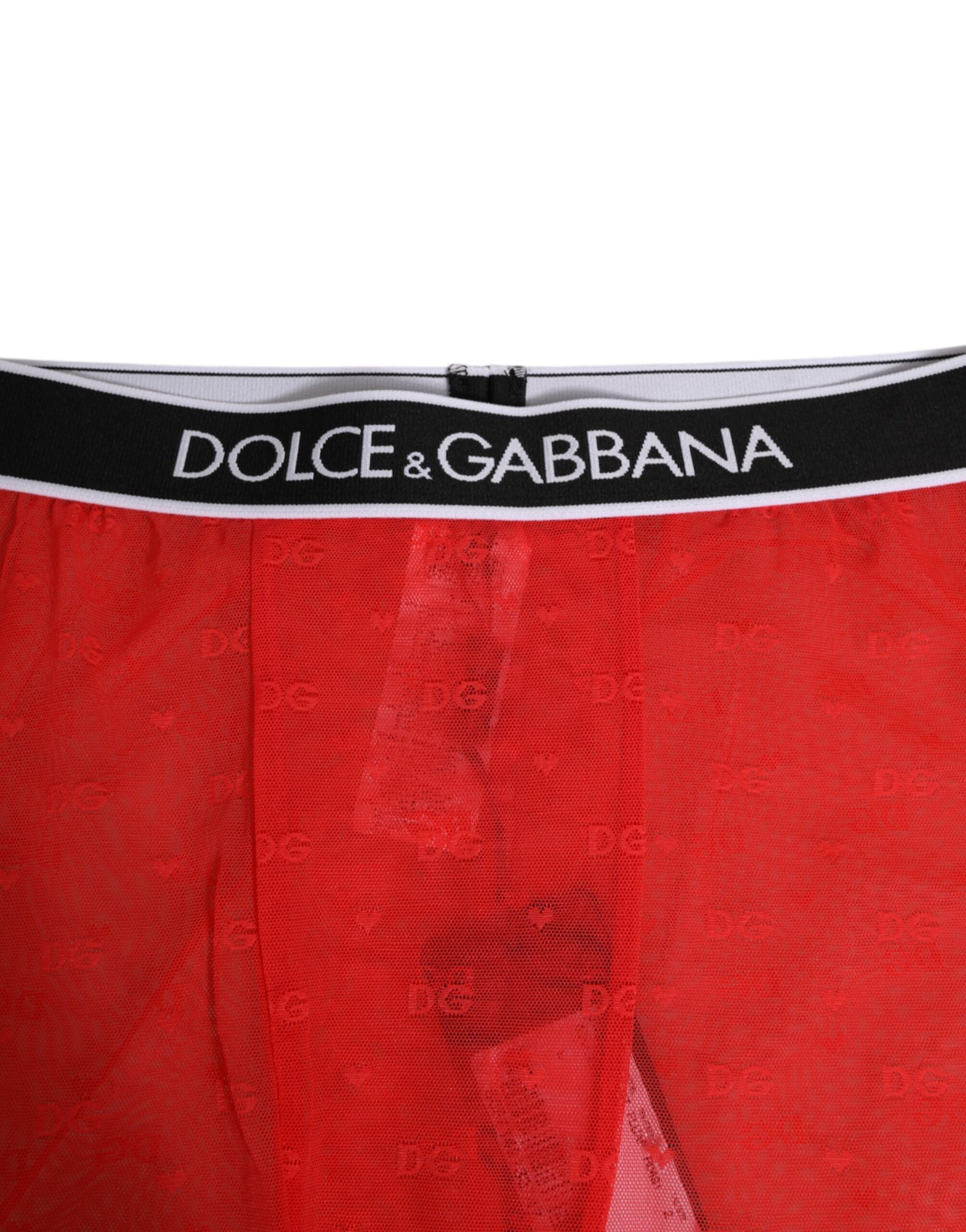 Dolce & Gabbana Red Logo Lace Tight Midi Trousers Underwear