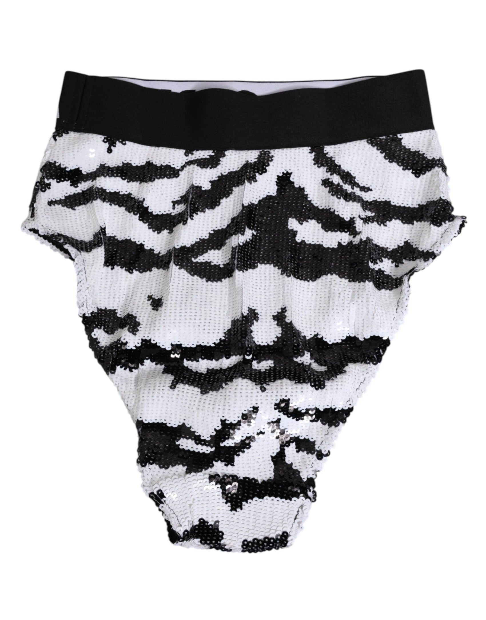 Dolce & Gabbana Black White Sequin High Waist Panty Underwear