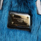 Dolce & Gabbana Blue Fur Logo Plaque Double Handle Shoulder Bag