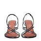 Amina Muaddi Black Leather Stiletto Heel Sandals