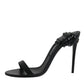 Dolce & Gabbana Black Leather Stiletto Heels Sandals Shoes