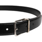 Dolce & Gabbana Black Calf Leather Silver Metal Buckle Belt